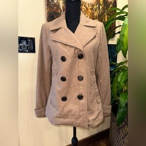 EUC BERSHKA Double Breasted Peacoat  Wool Swing Jacket LIGHT BROWN Coat.